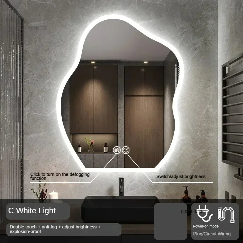 Pebble Irregular Backlit LED Smart Mirror - product detail view 17 by LUMEVORO