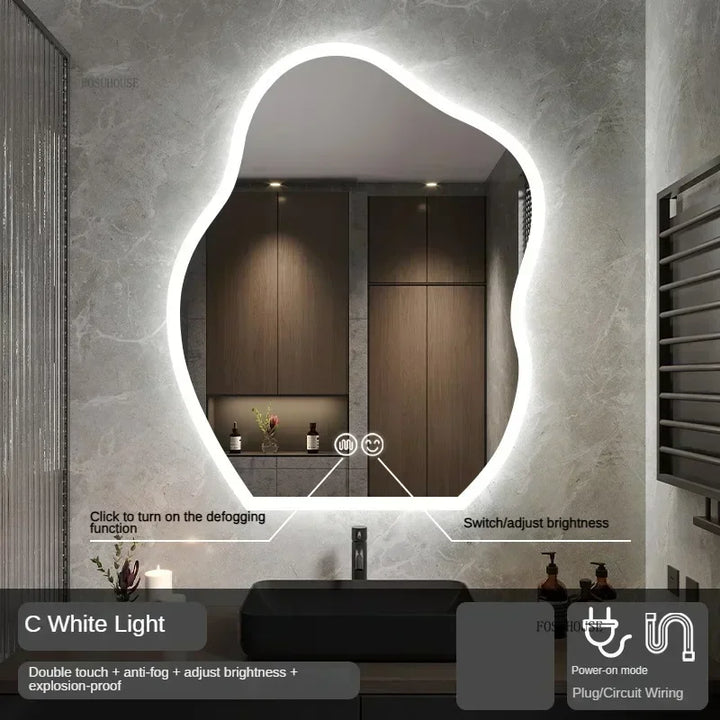 Pebble Irregular Backlit LED Smart Mirror - product detail view 17 by LUMEVORO