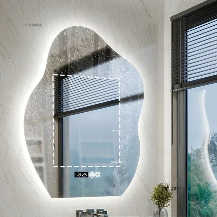 Pebble Irregular Backlit LED Smart Mirror - product detail view 5 by LUMEVORO
