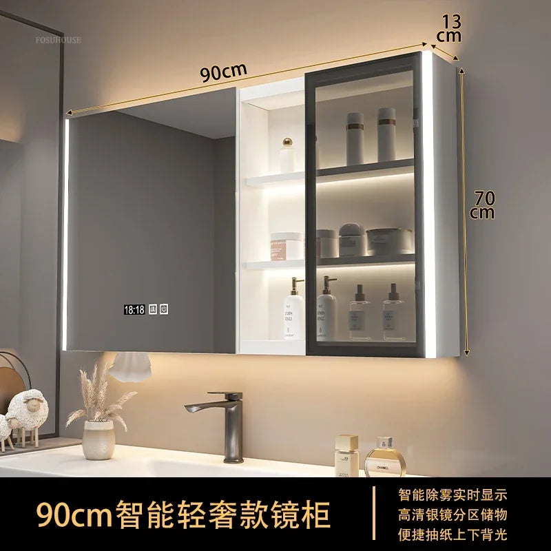Timber Tech Fully-Enclosed Wood Mirrored Cabinet with Dual Vertical LED - product detail view 28 by LUMEVORO