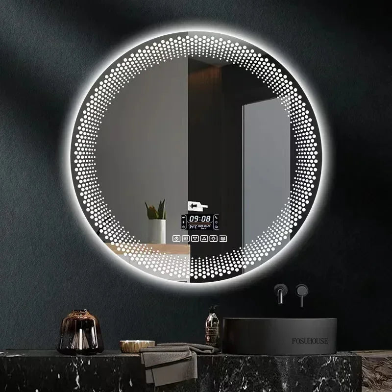 Aura Frosted Rim Frameless Round Wall Mirror - product detail view 4 by LUMEVORO