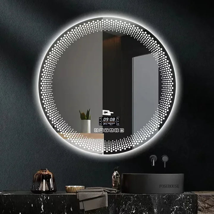 Aura Frosted Rim Frameless Round Wall Mirror - product detail view 4 by LUMEVORO