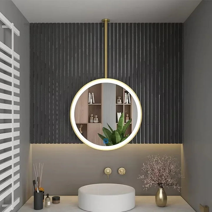 Halo Suspended Round Metal Hanging Mirror - product detail view 2 by LUMEVORO