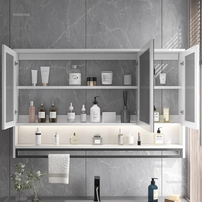 Timber Luxe Semi-Enclosed Mirror Cabinet with Towel Rail - product detail view 5 by LUMEVORO
