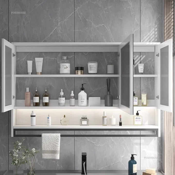 Timber Luxe Semi-Enclosed Mirror Cabinet with Towel Rail - product detail view 5 by LUMEVORO