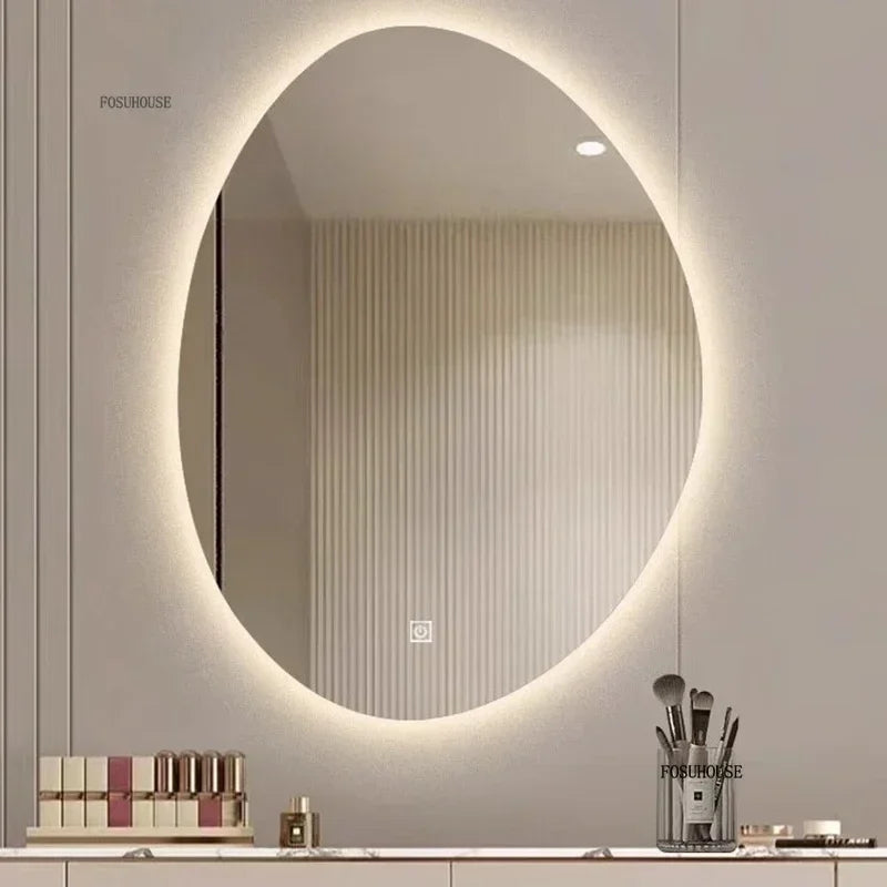 Essence Organic Pebble Backlit Frameless Smart Mirror - product detail view 2 by LUMEVORO