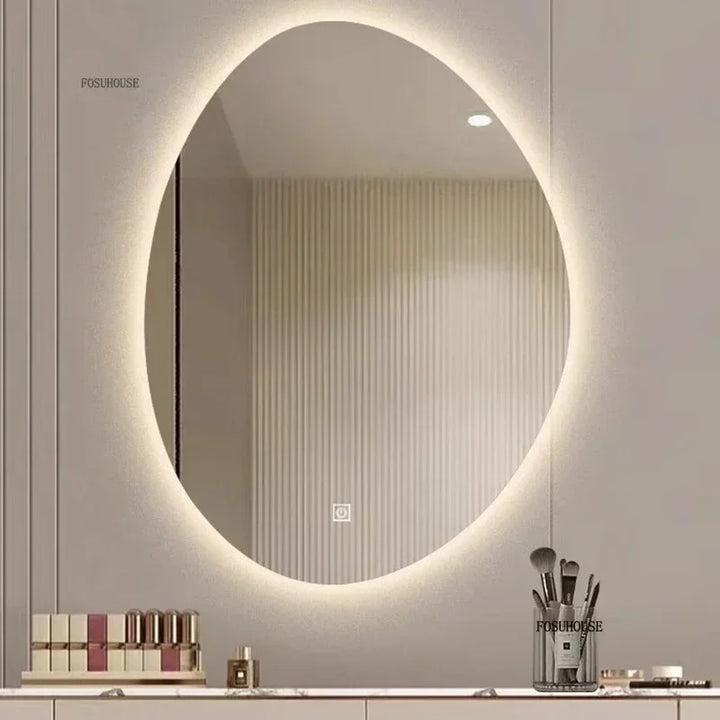 Essence Organic Pebble Backlit Frameless Smart Mirror - product detail view 2 by LUMEVORO
