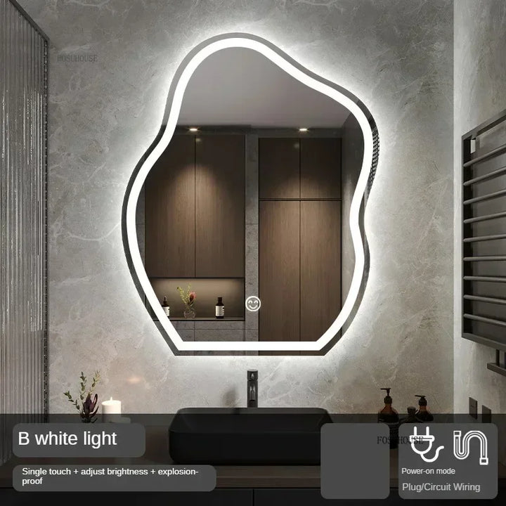 Pebble Irregular Backlit LED Smart Mirror - product detail view 10 by LUMEVORO