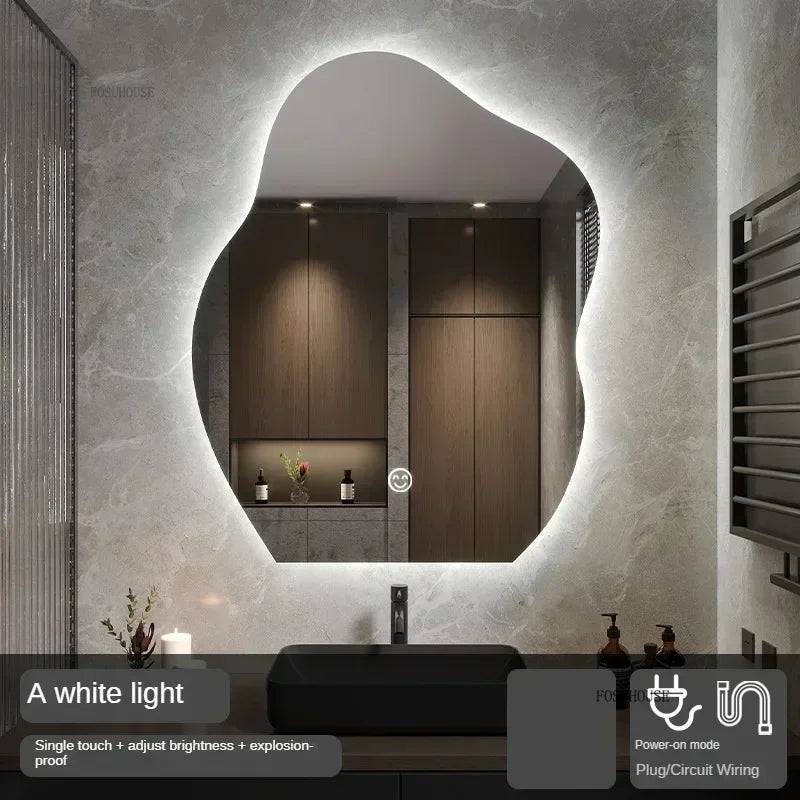 Pebble Irregular Backlit LED Smart Mirror - product detail view 21 by LUMEVORO