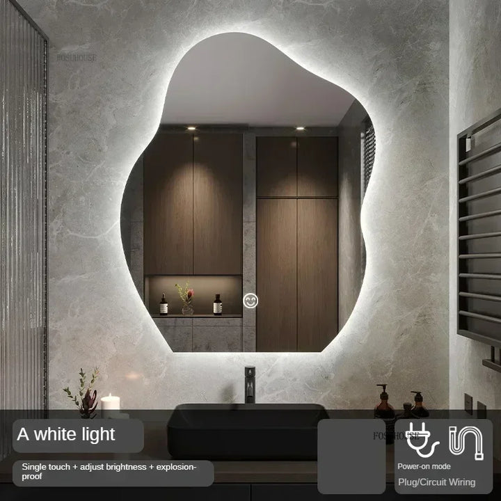 Pebble Irregular Backlit LED Smart Mirror - product detail view 21 by LUMEVORO