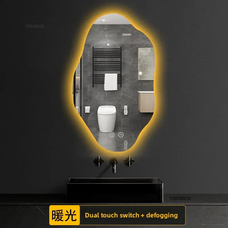 Aura Irregular LED Smart Bathroom Mirror with Defogger - product detail view 28 by LUMEVORO