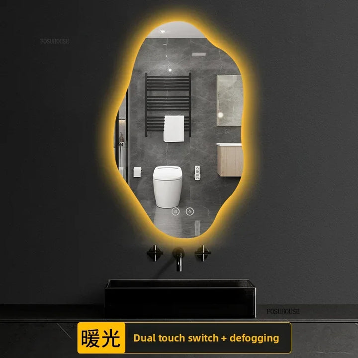 Aura Irregular LED Smart Bathroom Mirror with Defogger - product detail view 28 by LUMEVORO