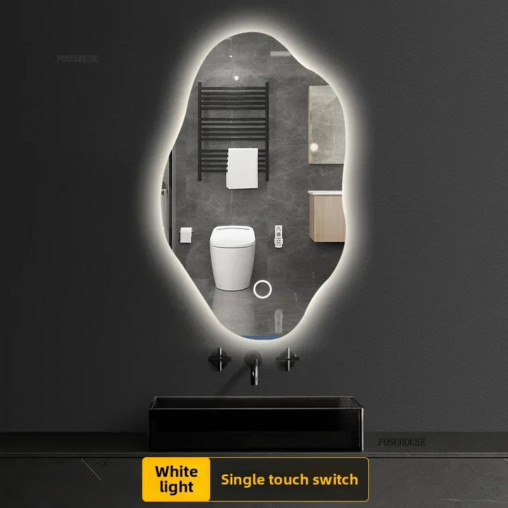 Aura Irregular LED Smart Bathroom Mirror with Defogger - product detail view 11 by LUMEVORO