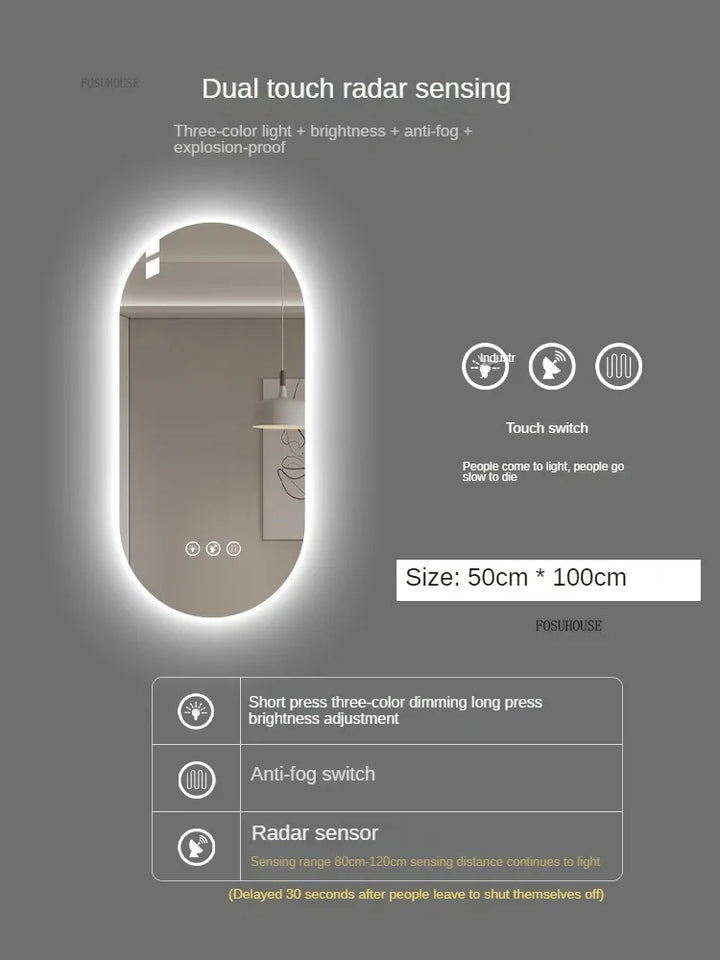 Horizon Capsule Backlit LED Smart Mirror with Digital Clock - product detail view 10 by LUMEVORO