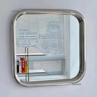 Chrome Liquid Square Rounded Retro Wall Mirror - product detail view 11 by LUMEVORO