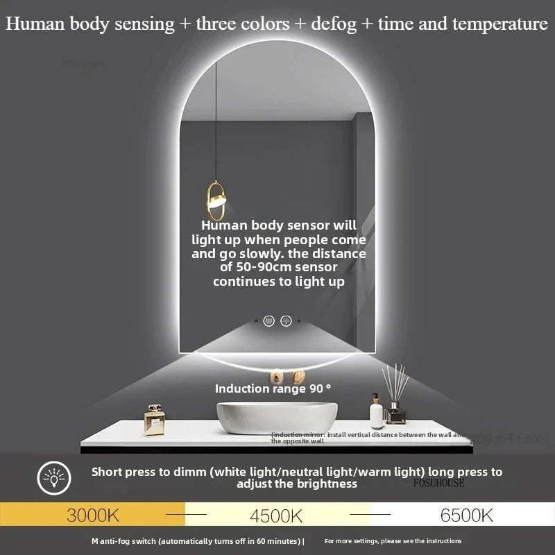 Pure Arch Frameless Polished Edge Wall Mirror - product detail view 18 by LUMEVORO