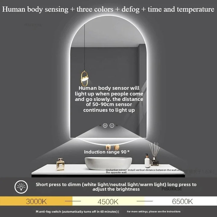 Pure Arch Frameless Polished Edge Wall Mirror - product detail view 18 by LUMEVORO