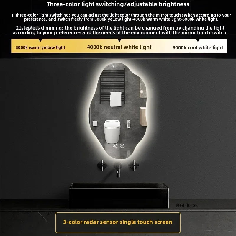 Aura Irregular LED Smart Bathroom Mirror with Defogger - product detail view 16 by LUMEVORO
