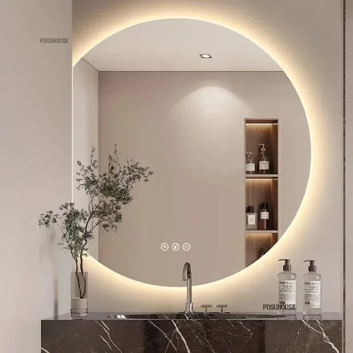 Horizon Sliced Round Frameless Compact Vanity Mirror - product detail view 2 by LUMEVORO