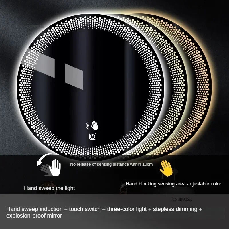 Aura Frosted Rim Frameless Round Wall Mirror - product detail view 17 by LUMEVORO