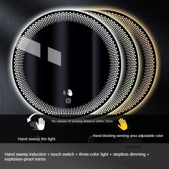 Aura Frosted Rim Frameless Round Wall Mirror - product detail view 17 by LUMEVORO