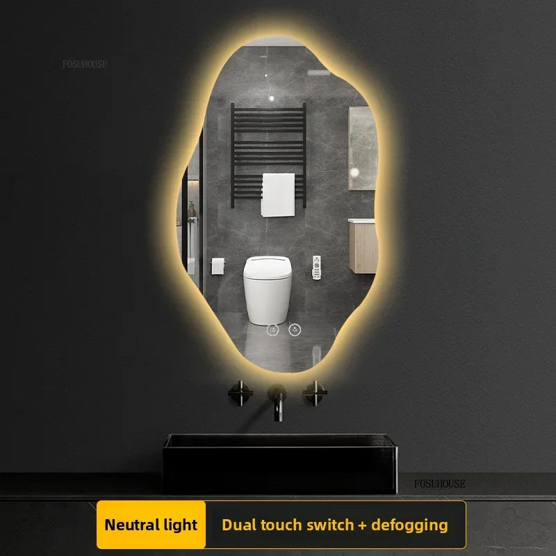 Aura Irregular LED Smart Bathroom Mirror with Defogger - product detail view 21 by LUMEVORO