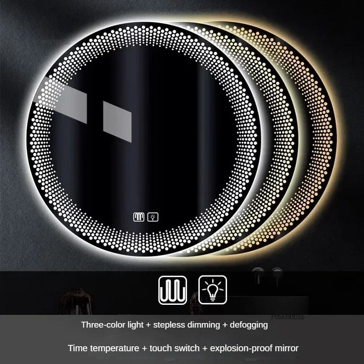 Aura Frosted Rim Frameless Round Wall Mirror - product detail view 19 by LUMEVORO