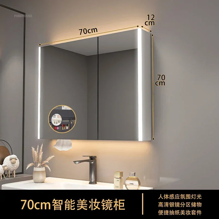 Timber Tech Fully-Enclosed Wood Mirrored Cabinet with Dual Vertical LED - product detail view 44 by LUMEVORO