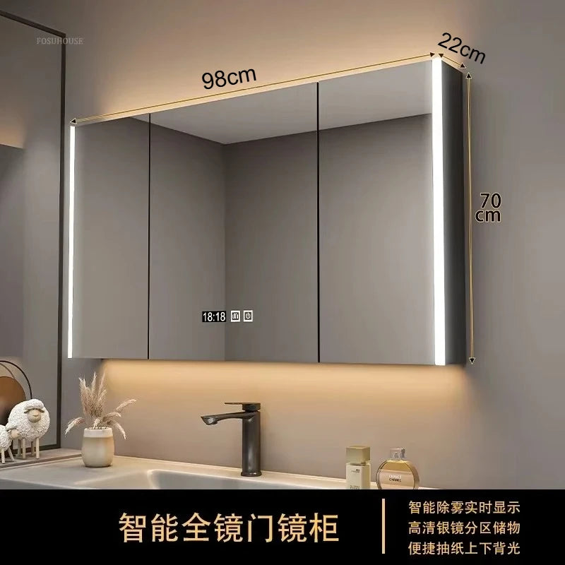 Timber Tech Fully-Enclosed Wood Mirrored Cabinet with Dual Vertical LED - product detail view 9 by LUMEVORO