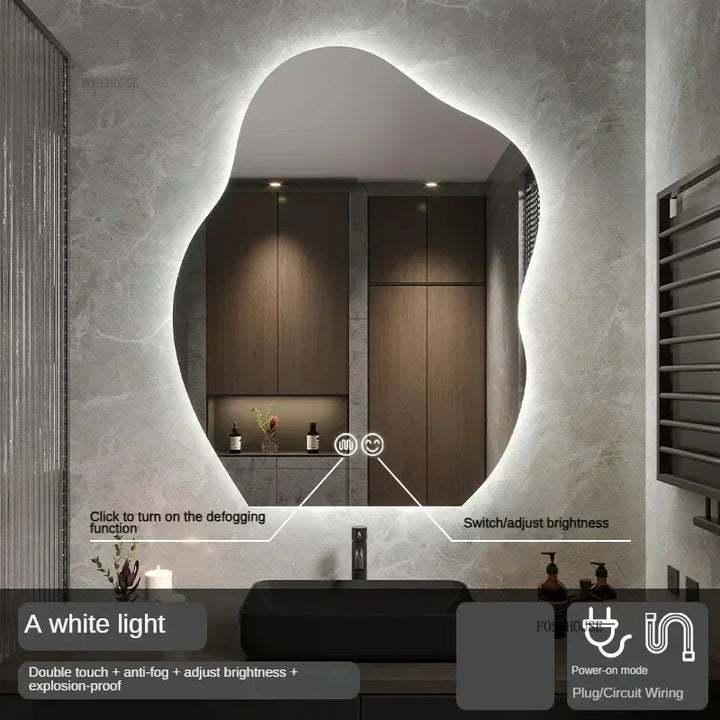 Pebble Irregular Backlit LED Smart Mirror - product detail view 13 by LUMEVORO