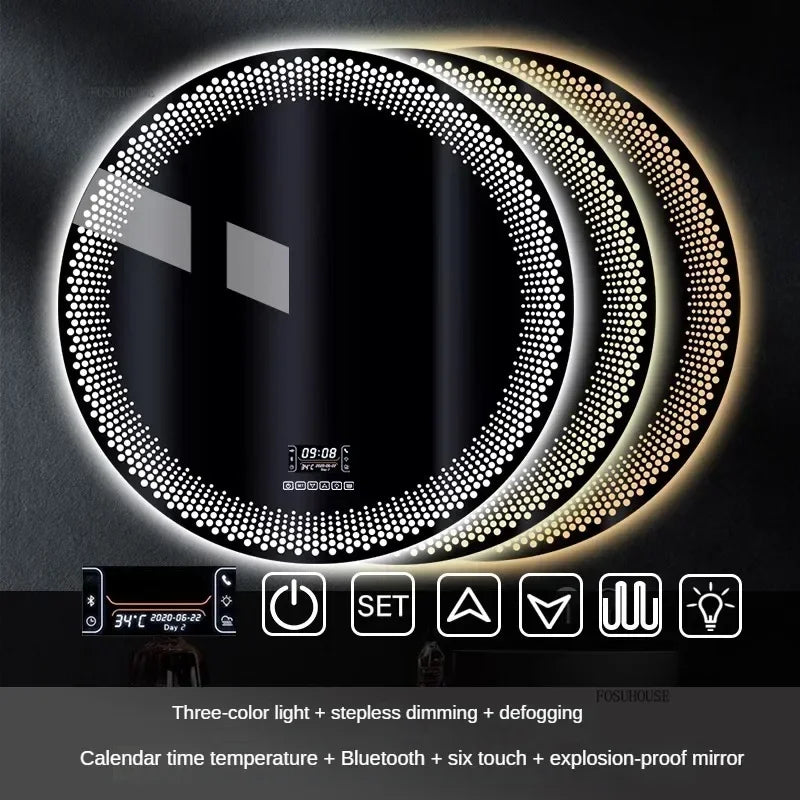 Aura Frosted Rim Frameless Round Wall Mirror - product detail view 14 by LUMEVORO