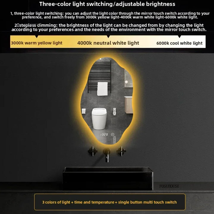 Aura Irregular LED Smart Bathroom Mirror with Defogger - product detail view 13 by LUMEVORO