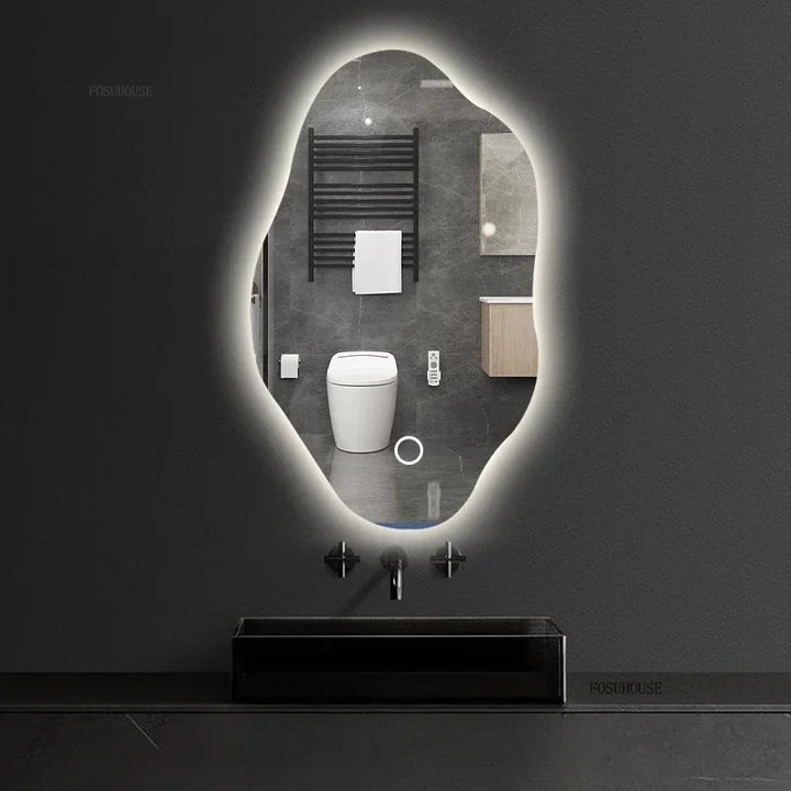 Aura Irregular LED Smart Bathroom Mirror with Defogger - product detail view 5 by LUMEVORO