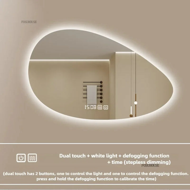 Pure Panoramic Frameless Pill-Shaped Wall Mirror with Polished Edges - product detail view 15 by LUMEVORO