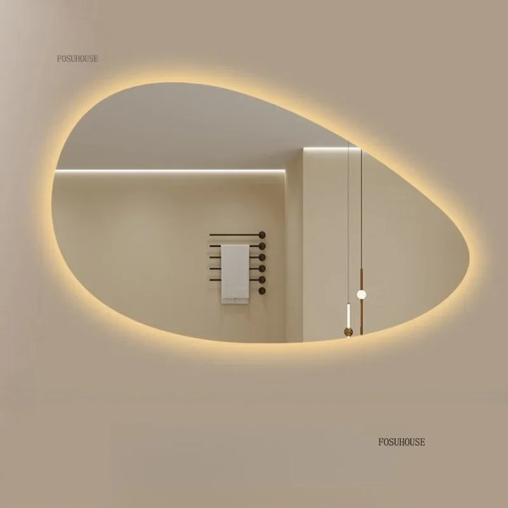 Pure Panoramic Frameless Pill-Shaped Wall Mirror with Polished Edges - product detail view 2 by LUMEVORO