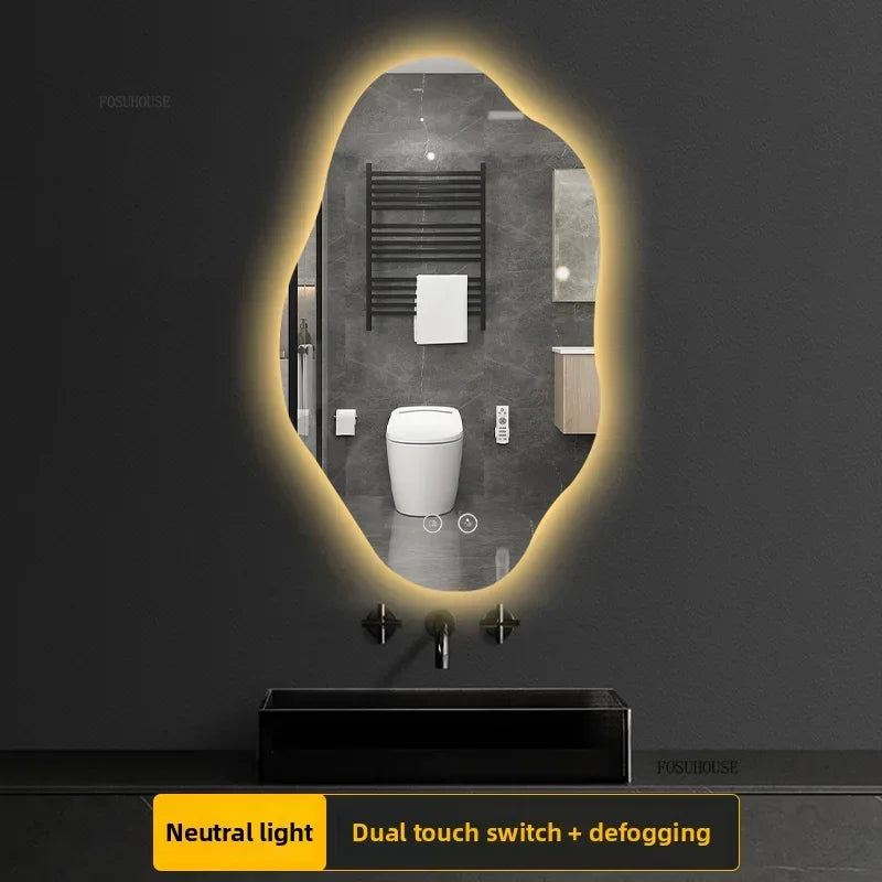 Aura Irregular LED Smart Bathroom Mirror with Defogger - product detail view 32 by LUMEVORO