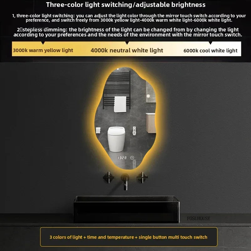 Aura Irregular LED Smart Bathroom Mirror with Defogger - product detail view 17 by LUMEVORO
