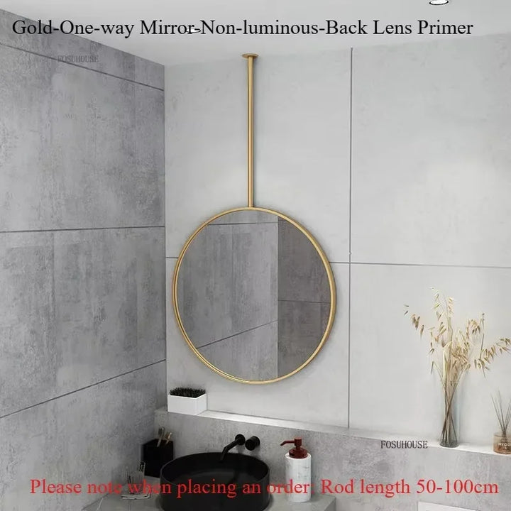 Halo Suspended Round Metal Hanging Mirror - product detail view 9 by LUMEVORO