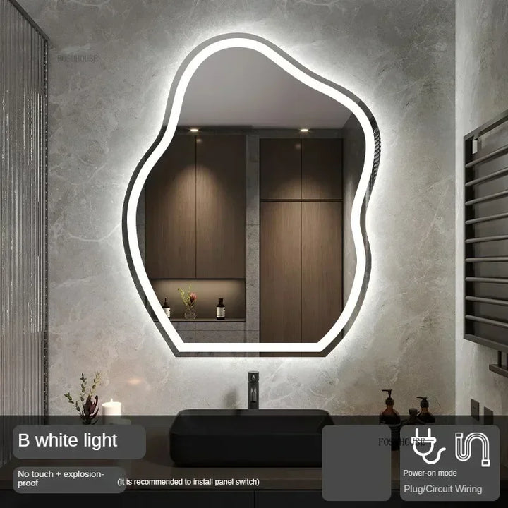 Pebble Irregular Backlit LED Smart Mirror - product detail view 7 by LUMEVORO