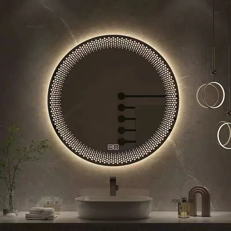 Aura Frosted Rim Frameless Round Wall Mirror - product detail view 3 by LUMEVORO