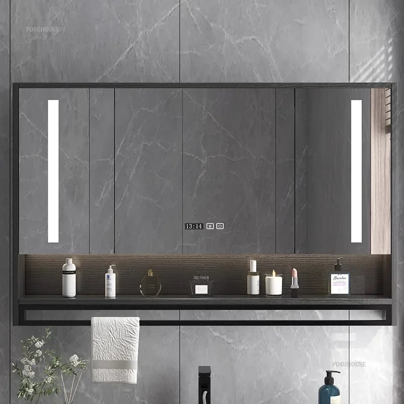 Timber Luxe Semi-Enclosed Mirror Cabinet with Towel Rail - main product view by LUMEVORO