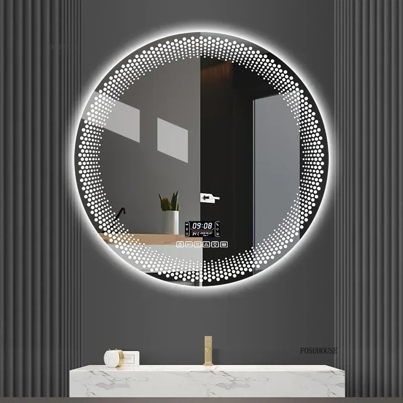 Aura Frosted Rim Frameless Round Wall Mirror - product detail view 5 by LUMEVORO