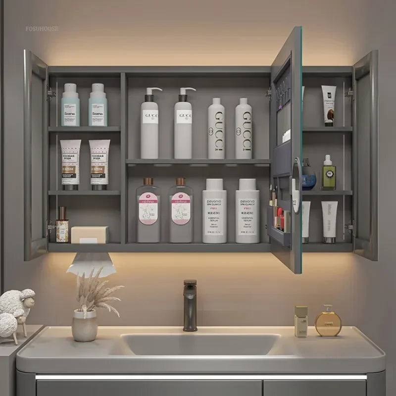 Timber Tech Fully-Enclosed Wood Mirrored Cabinet with Dual Vertical LED - product detail view 5 by LUMEVORO