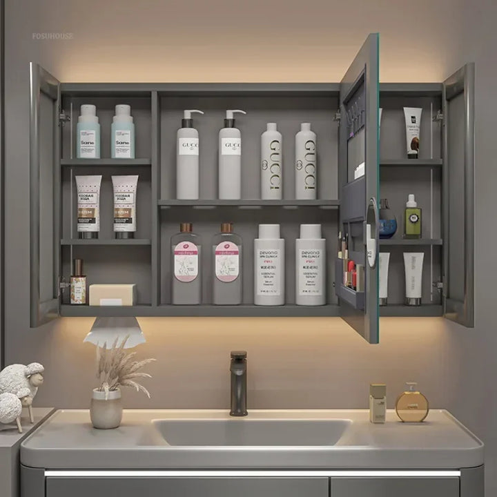 Timber Tech Fully-Enclosed Wood Mirrored Cabinet with Dual Vertical LED - product detail view 5 by LUMEVORO