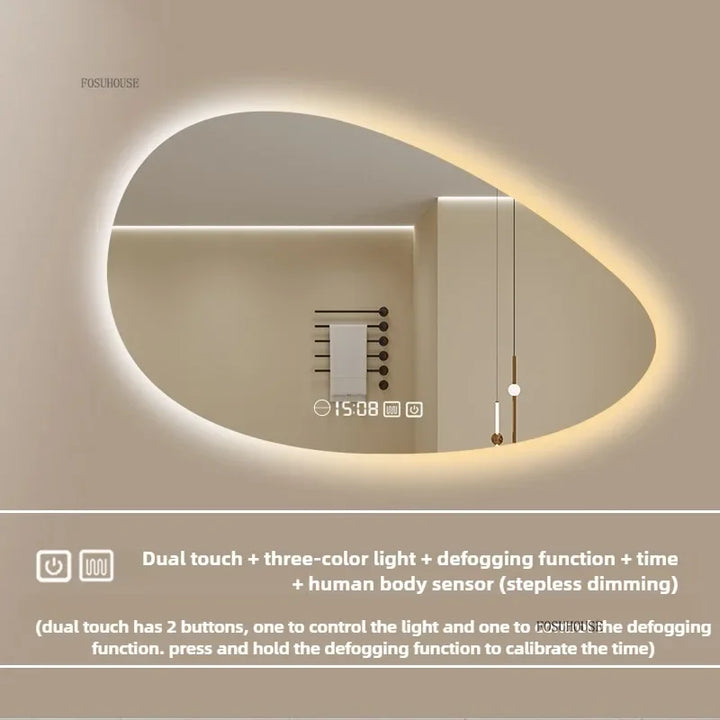 Pure Panoramic Frameless Pill-Shaped Wall Mirror with Polished Edges - product detail view 13 by LUMEVORO