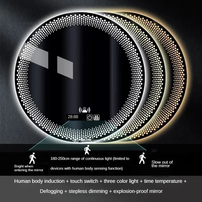 Aura Frosted Rim Frameless Round Wall Mirror - product detail view 16 by LUMEVORO