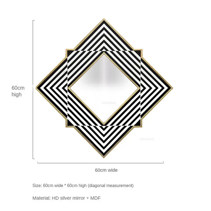 Deco Diamond Black &amp; White Geometric Wall Mirror - product detail view 11 by LUMEVORO