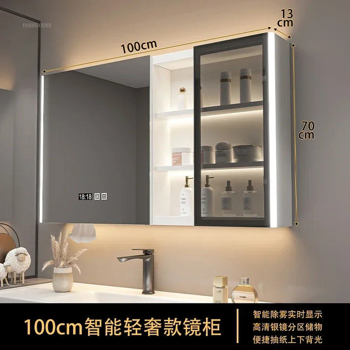 Timber Tech Fully-Enclosed Wood Mirrored Cabinet with Dual Vertical LED - product detail view 7 by LUMEVORO