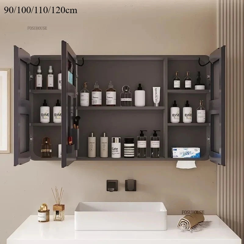Aero-Alloy Minimalist Mirrored Cabinet with Internal Storage - product detail view 4 by LUMEVORO