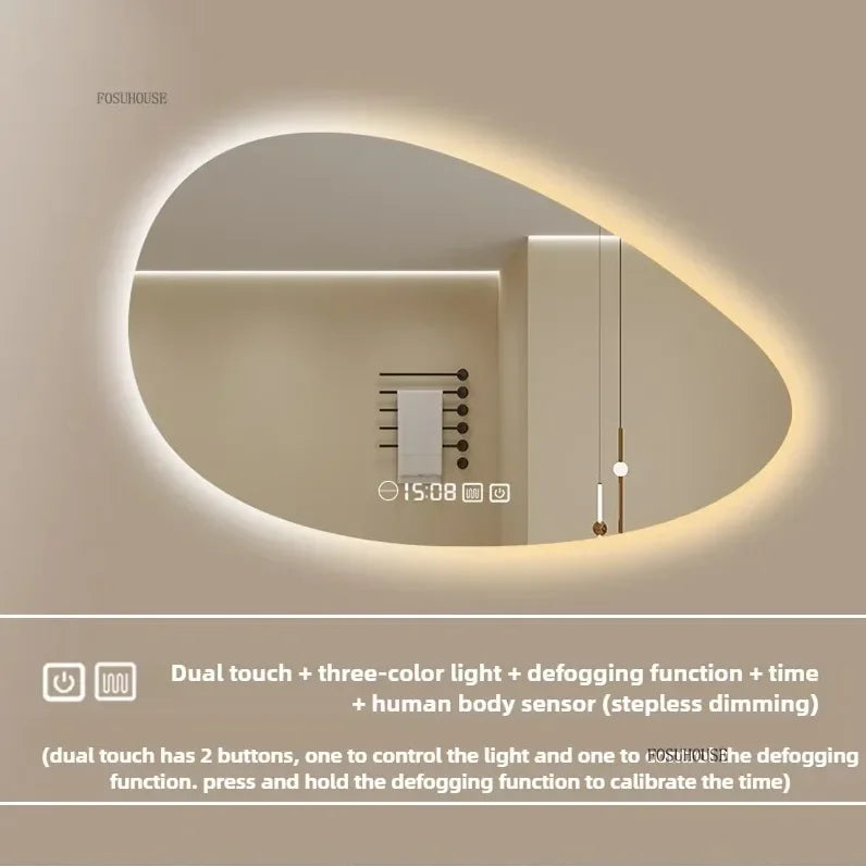 Pure Panoramic Frameless Pill-Shaped Wall Mirror with Polished Edges - product detail view 14 by LUMEVORO